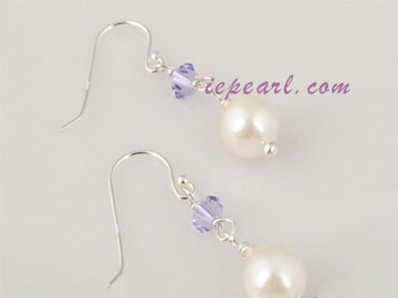 6.5-7mm white akoya pearl earrings with crystal beads