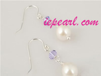 6.5-7mm white akoya pearl earrings with crystal beads