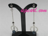 6-6.5mm black akoya pearl dangling earrings