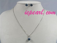 7.5-8mm black round pearl pendant necklace set