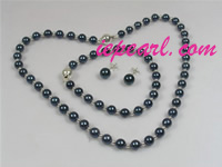 6-6.5mm black Akoya pearl necklace set wholesale