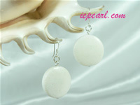 elegant white coin shaped coral sterling siver dangling earrings