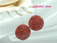 red coin shaped coral sterling siver dangling earrings