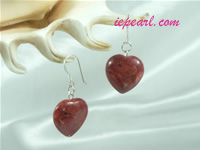 red heart shaped coral sterling siver dangling earrings