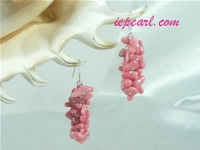 pink coral grape luster shaped sterling siver dangling earrings