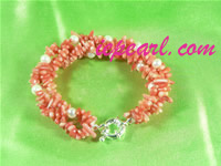 wholesale red coral with freshwater pearl  twisted bracelet