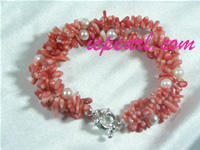 7-8mm red coral jewelry bracelet with freshwater pearl wholesale