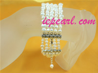 five rows 4-5mm double shiny white pearl bracelet wholesale