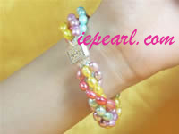 four strands twisted rainbow freshwater pearl bracelet wholesale