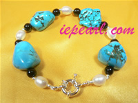 wholesale white 7-8mm freshwater pearl bracelet with turquoise
