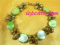 champagne 5mm cultured pearl bracelet with coin shell wholesale