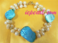 4-5mm twisted pearl bracelet with blue shell jewelry