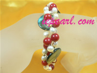 wholesale 11mm blue shell bracelet with red corals and pearls