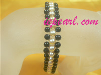 4-5mm pink cultured pearl bracelet with black agate wholesale