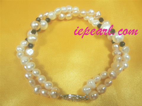 two strands twisted pearl bracelet with crystal beads
