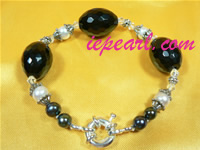 7-8mm white and black pearl bracelet with agate wholesale