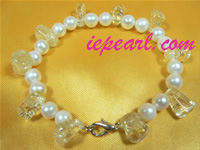 7-8mm white cultured pearl bracelet with crystal wholesale