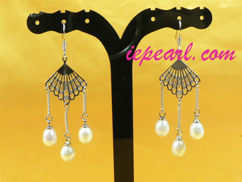 wholesale 7-8mm fan-shaped freshwater pearl dangling earring
