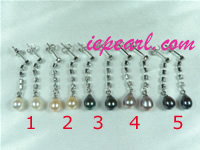 wholesale 7-8mm cultured pearl dangling earring with zircon bead