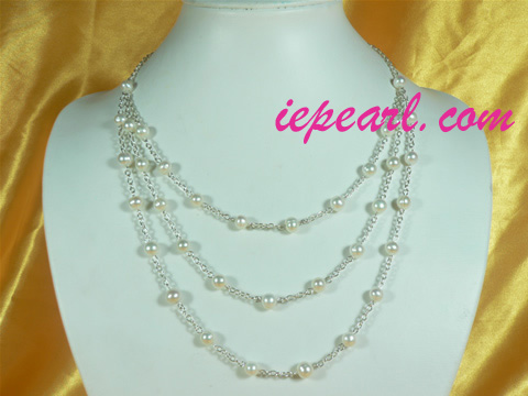 7-8mm white potato tin cup pearl necklace
