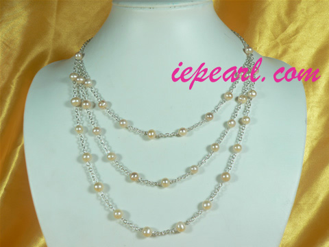 7-8mm pink potato tin cup pearl necklace