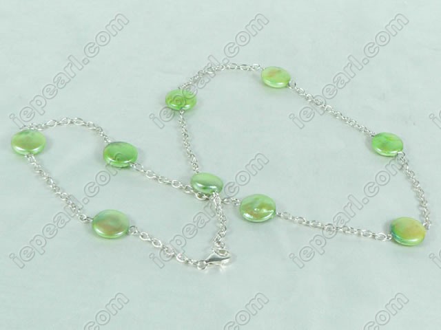 12mm green coin shaped tin cup pearl necklace