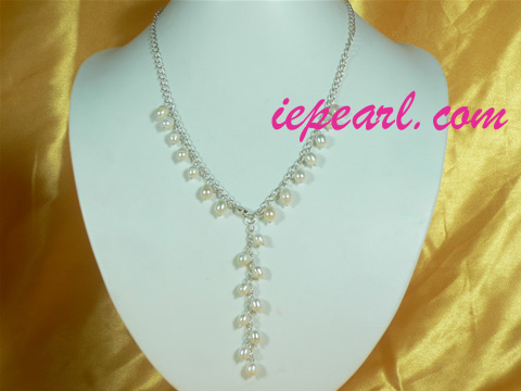 6-7mm white rice shape tin cup pearl necklace