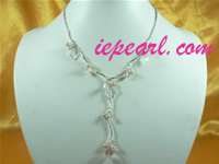 4-5mm pink freshwater pearl necklace with crystal beads