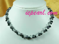 7-8mm peacock freshwater pearl necklace with white crystal beads