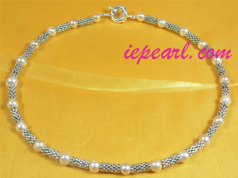 7-8mm pink potato pearl necklace with 18K GP fitting