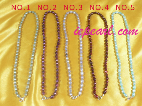 5-6mm dye color rice freshwater pearl necklace