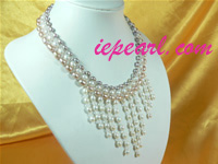 wholesale triple rice freshwater pearl necklace with whisker