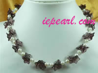 5-6mm white pearl necklace with flower crystal beads