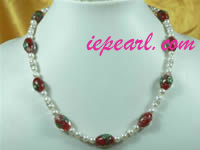 6-7mm white freshwater pearl necklace with red glaze wholesale