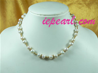 wholesale 8-9mm white cultured pearl necklace with gild beads