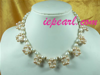wholesale 6-7mm rice white and pink cultured pearl necklace
