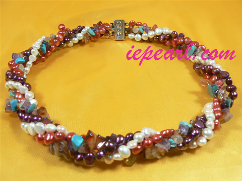 four strands twisted freshwater pearl necklace