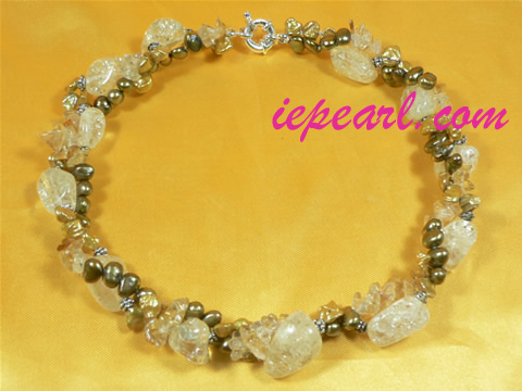 twisted freshwater pearl necklace with crystal beads