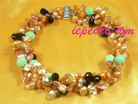 triple rows twisted freshwater pearl necklace