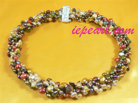 6-7mm twisted multicolor freshwater pearl necklace
