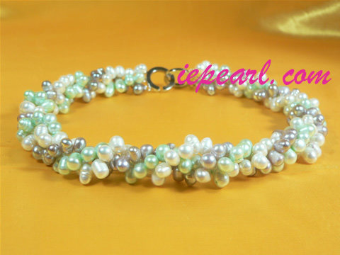 triple rows twisted pearl necklace
