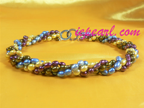 multicolor rice shaped twisted pearl necklace