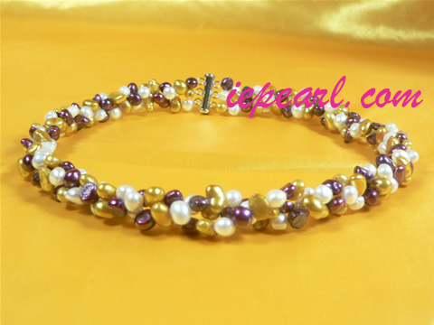three rows twisted nugget pearl necklace