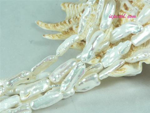 Ivory white 7x20mm long drilled Biwa freshwater pearl strand