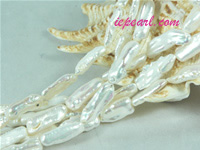 Ivory white 7x20mm long drilled Biwa freshwater pearl strand