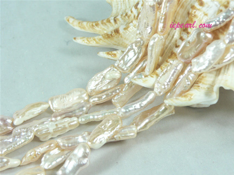 pink 7x20mm long drilled Biwa freshwater pearl strand
