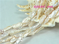 pink 7x20mm long drilled Biwa freshwater pearl strand