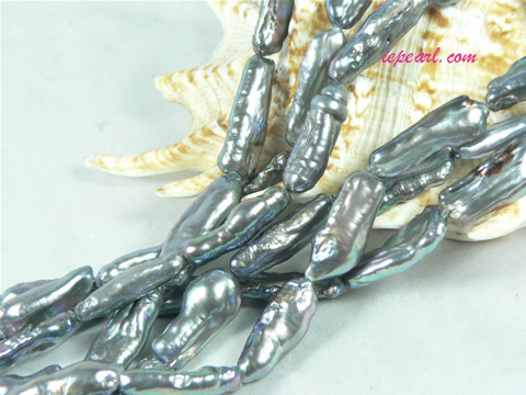 silver gray 7x20mm long drilled Biwa freshwater pearl strand