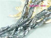 silver gray 7x20mm long drilled Biwa freshwater pearl strand