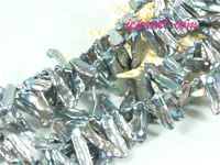 peacock green 7x20mm top drilled Biwa freshwater pearl strand